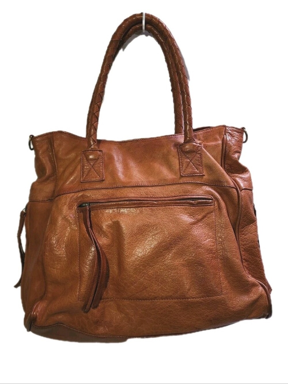 ✔️ Day and Mood Tan Leather Satchel Slouchy Handbag